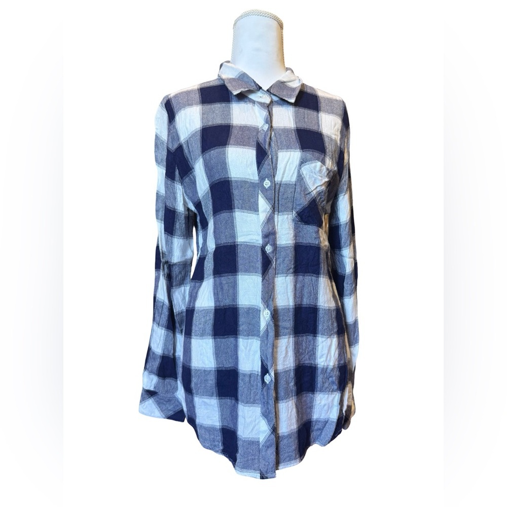 Rails Hunter Buffalo Plaid Button Down Shirt Navy White M Rayon Soft Flannel - Picture 2 of 9